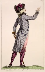 Jeune officier en manteau zébré, gravure par Dupin, 1789